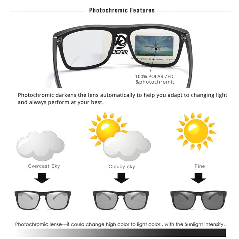 Men'S All Matching Polarized Sunglasses Photochromic Driving Glasses Night Sight UV400 Classic Colors of KD156 Medium Size
