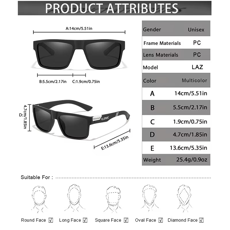 Fashion Polarized Sunglasses Men Women Luxury Driving Fishing Travel Vintage Square Sun Glasses for Man UV400 Eyewear