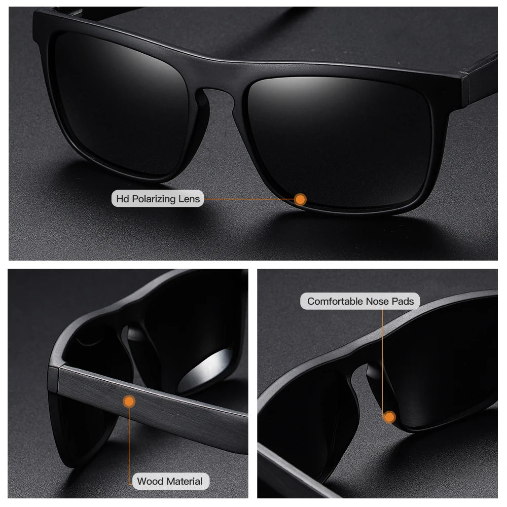 New Arrivals Black Wooden Polarized Sunglasses for Men Bamboo Sunglasses Red UV400 Lenses Fashion Driving Shades Carton S5523